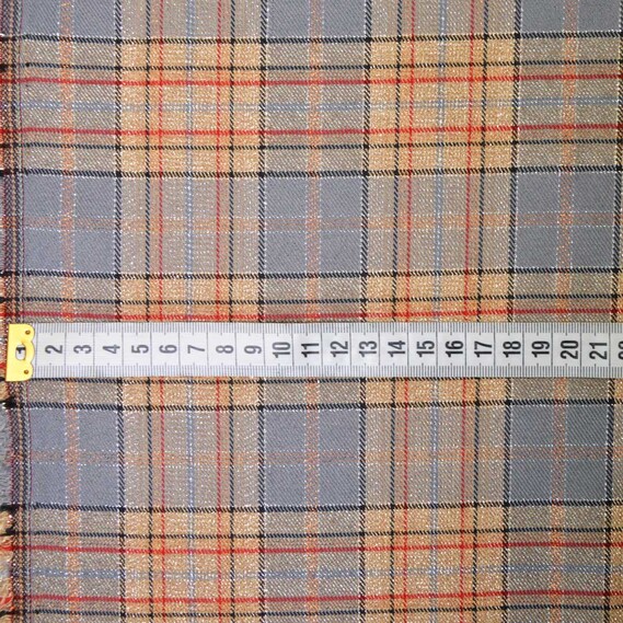 Metallic checkered suit fabric, 150 cm wide, 222 g/m², plaid, tartan, suit fabric V-3/2 сіро/беж, фото 3