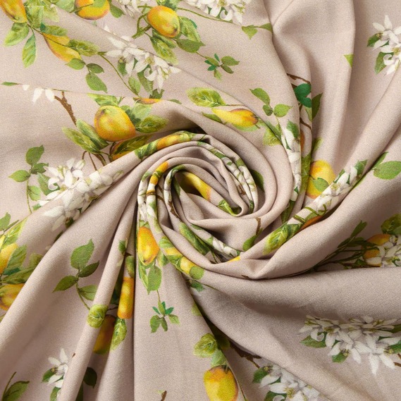 Штапель лимони сіро/беж, Флора, фото 1