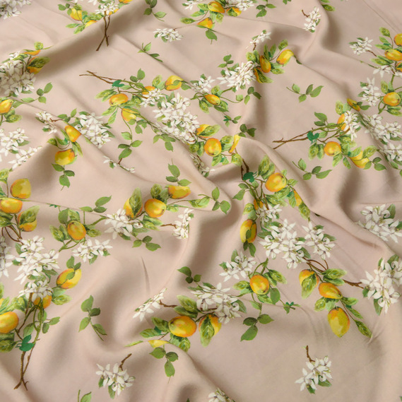 Штапель лимони сіро/беж, Флора, фото 2