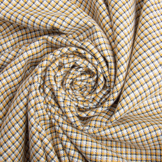 Metallic checkered suit fabric, 150 cm wide, 222 g/m², plaid, tartan, suit fabric V-1/3 гірчиця/чорна, фото 1