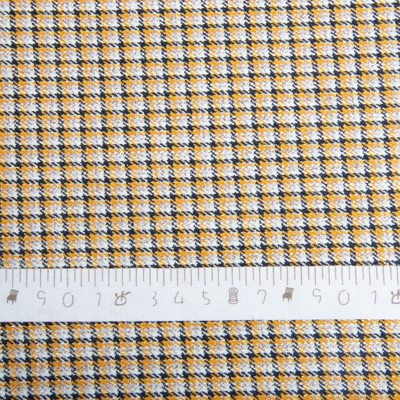 Metallic checkered suit fabric, 150 cm wide, 222 g/m², plaid, tartan, suit fabric V-1/3 гірчиця/чорна, фото 4