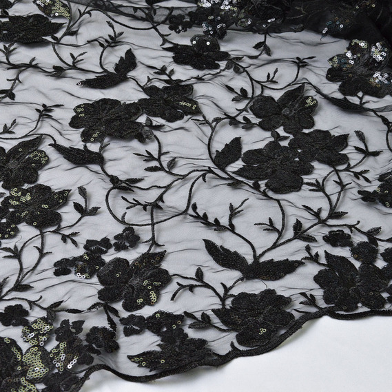 Сетка-вышивка пайетка V-4/1 чорна, фото 1 Сетка-вышивка пайетка V-4/1 чорна, фото 1