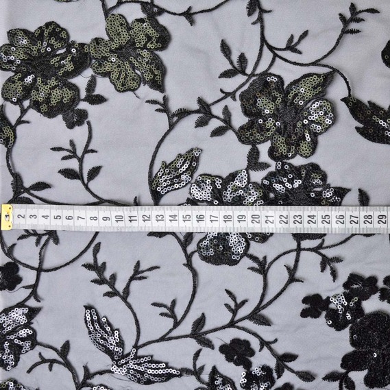 Сетка-вышивка пайетка V-4/1 чорна, фото 3 Сетка-вышивка пайетка V-4/1 чорна, фото 3