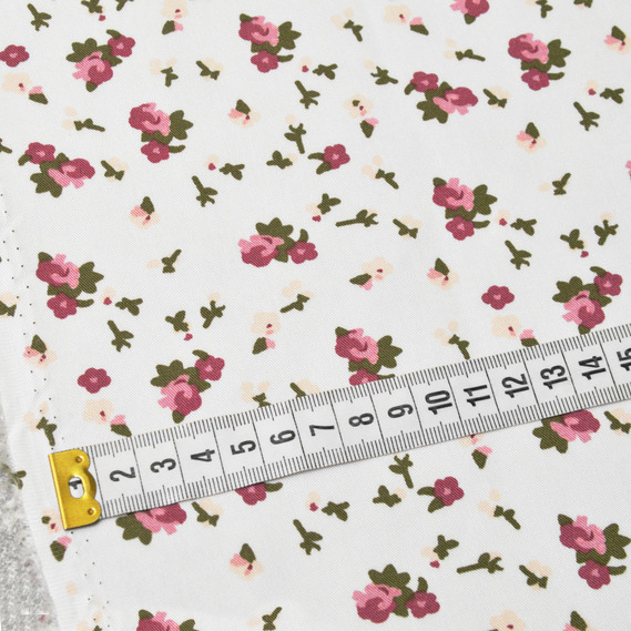 The fabric is staple twill with a print V-95/1 букетик білий, фото 2