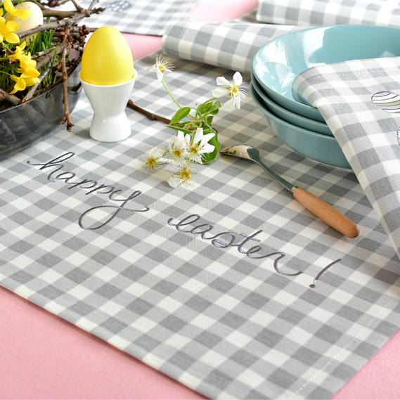 Наскатерник Пасха TM IDEIA 40х150 см клітинка сіра, фото 2