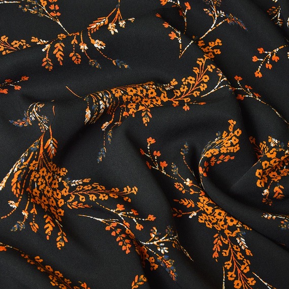 Штапель-твил колосок чорний, Флора, фото 1