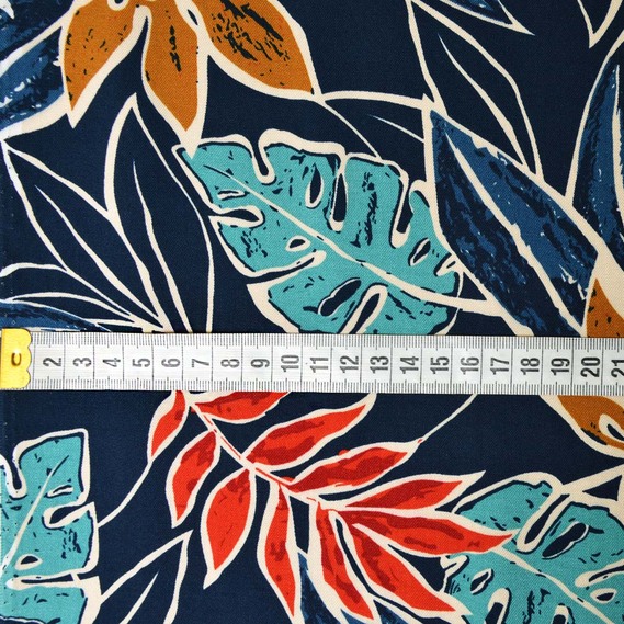 Штапель-твіл монстера т/синя, Флора, фото 3