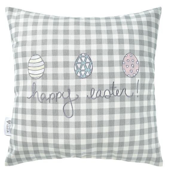 Подушка декоративна Великдень з вишивкою ТМ IDEIA 43х43 см клітинка сіра, фото 1 Подушка декоративна Великдень з вишивкою ТМ IDEIA 43х43 см клітинка сіра, фото 1
