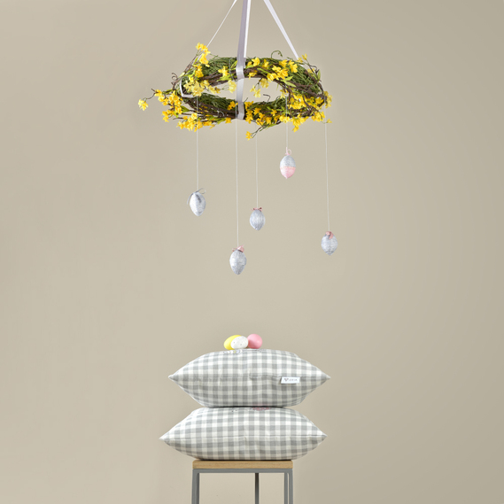 Подушка декоративна Великдень з вишивкою ТМ IDEIA 43х43 см клітинка сіра, фото 3