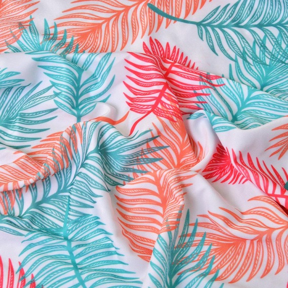 Ткань трикотаж Бифлекс 150 см, эластичная для купальников, леггинсов, спортивной одежды лисття бірюза/червоний, фото 2 Ткань трикотаж Бифлекс 150 см, эластичная для купальников, леггинсов, спортивной одежды лисття бірюза/червоний, фото 2