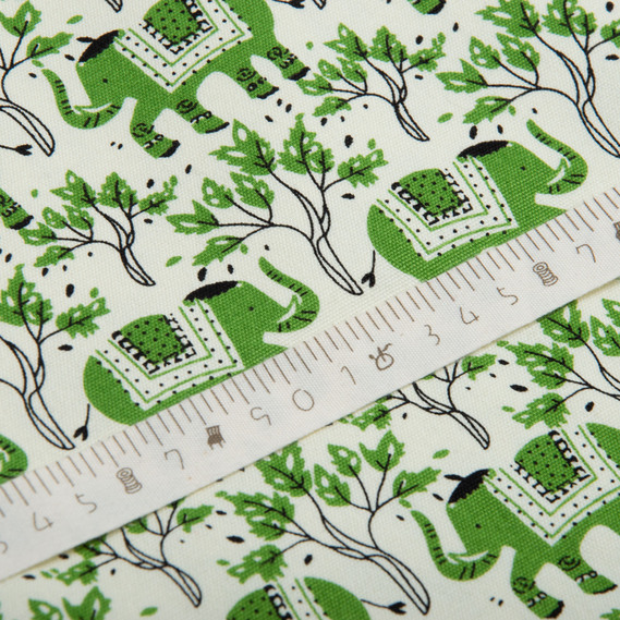 Ткань декоративная хлопок слоники зелена, Дитячий, фото 4 Ткань декоративная хлопок слоники зелена, Дитячий, фото 4