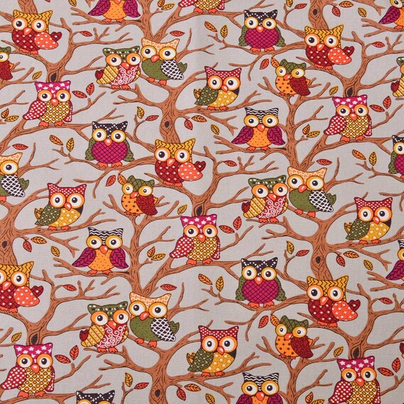 Ткань декоративная хлопок совушки сіра, Дитячий, фото 1 Ткань декоративная хлопок совушки сіра, Дитячий, фото 1