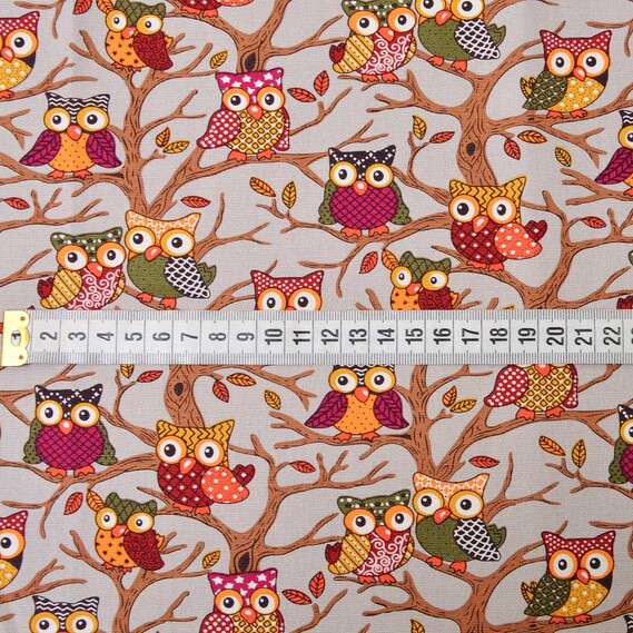 Ткань декоративная хлопок совушки сіра, Дитячий, фото 2 Ткань декоративная хлопок совушки сіра, Дитячий, фото 2