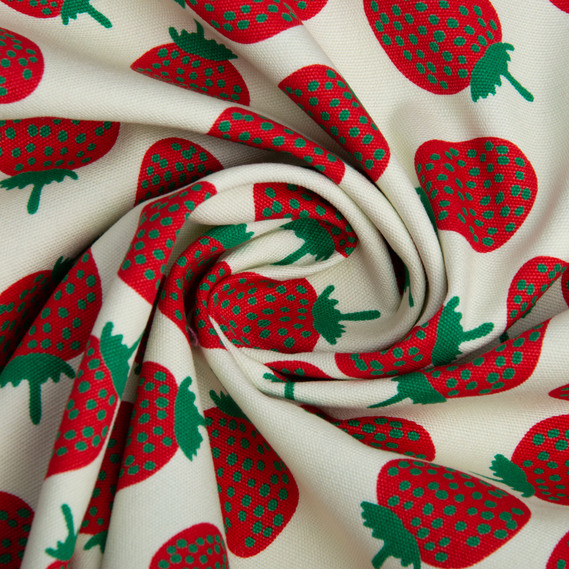 Тканина декоративная бавовна суниці молоко, Кухонний, фото 1 Тканина декоративная бавовна суниці молоко, Кухонний, фото 1