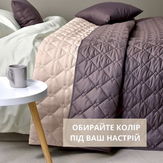 Покривало на ліжко Стиль Cube 140х210 см IDEIA двосторонне, міцна стібка тканини, антиалергенне волокно шоколад/беж, фото 3