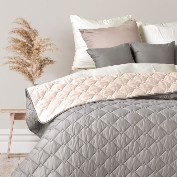 Покривало на ліжко Стиль Cube 140х210 см IDEIA двосторонне, міцна стібка тканини, антиалергенне волокно сірий/беж, фото 1