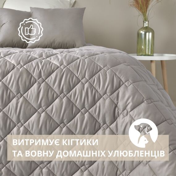 Покривало на ліжко Стиль Cube 180х210 см IDEIA двосторонне, міцна стібка тканини, антиалергенне волокно сірий/беж, фото 6