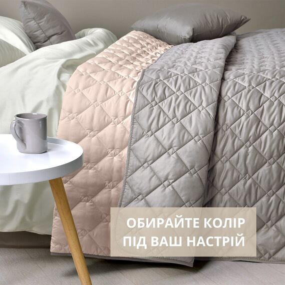 Покривало на ліжко Стиль Cube 210х240 см IDEIA двосторонне, міцна стібка тканини, антиалергенне волокно сірий/беж, фото 3