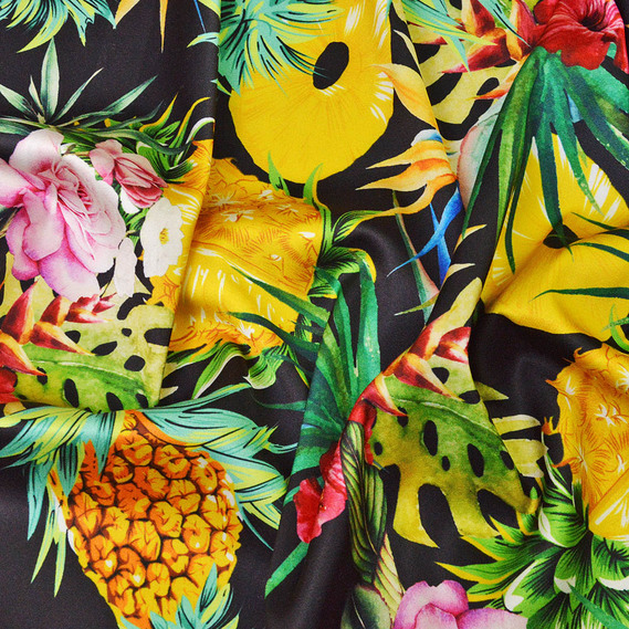 Атлас D&G квіти/ананас чорний, фото 1