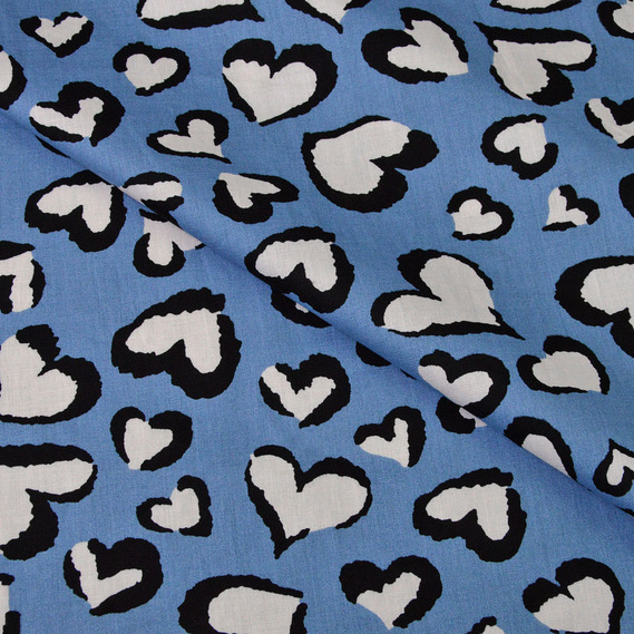 Ткань поплин стрейч сердечка денім, фото 1
