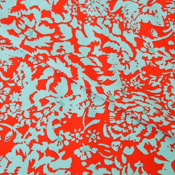Штапель Rayon Charly батік червоий/бірюза, Акварель, фото 1