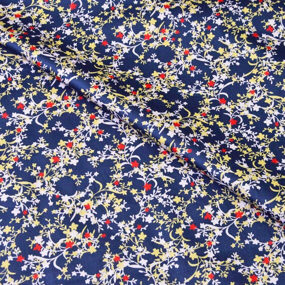 Поплин стрейч вьюнок т/синій, Квітковий, фото 1