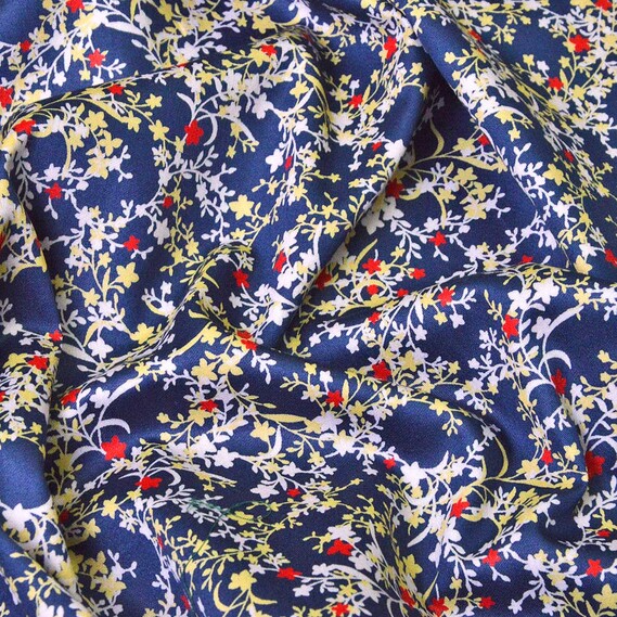 Поплин стрейч вьюнок т/синій, Квітковий, фото 2