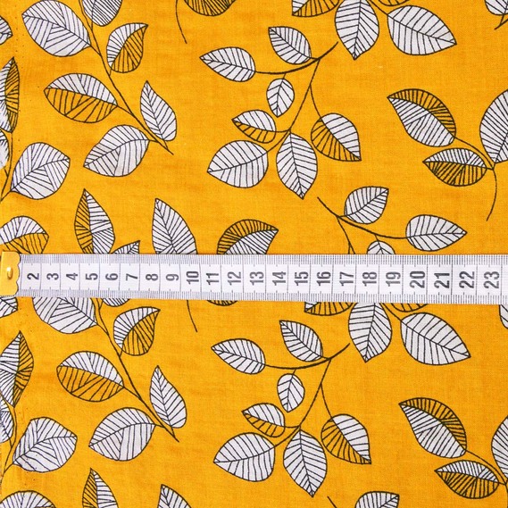 Батист набивний листячко жовтий, Флора, фото 3