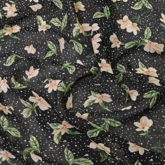 Quilted chiffon fabric галявина чорний, Квітковий, фото 1