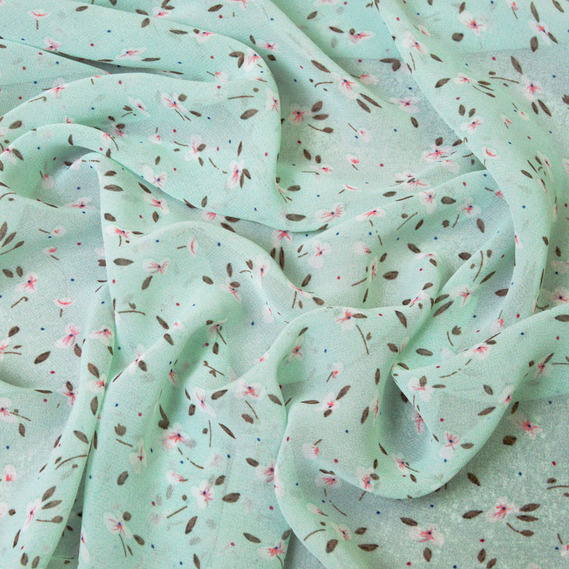 Тканина шифон набивний долина м`ята, Квітковий, фото 1