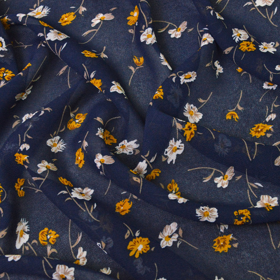 Ткань шифон набивной примха т/синій, Квітковий, фото 1