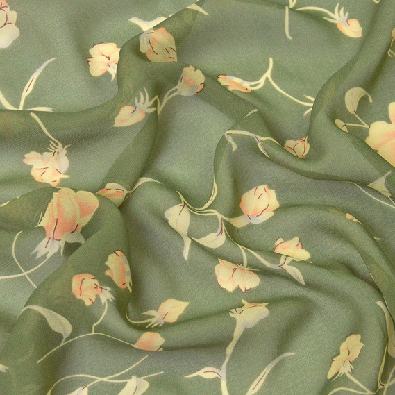 Тканина шифон набивний ноктюрн олива, Квітковий, фото 1