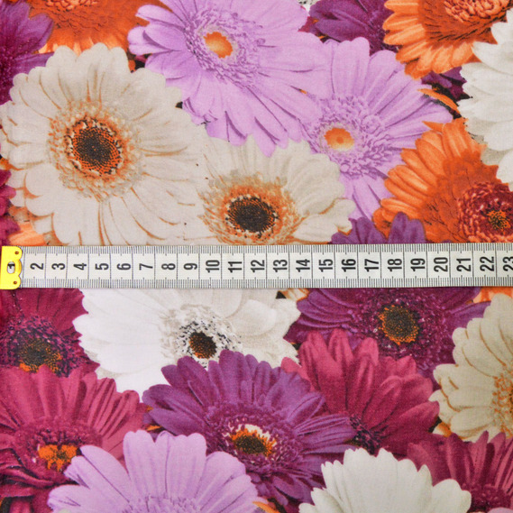 Тканина шифон набивний гербера рожева, Квітковий, фото 2