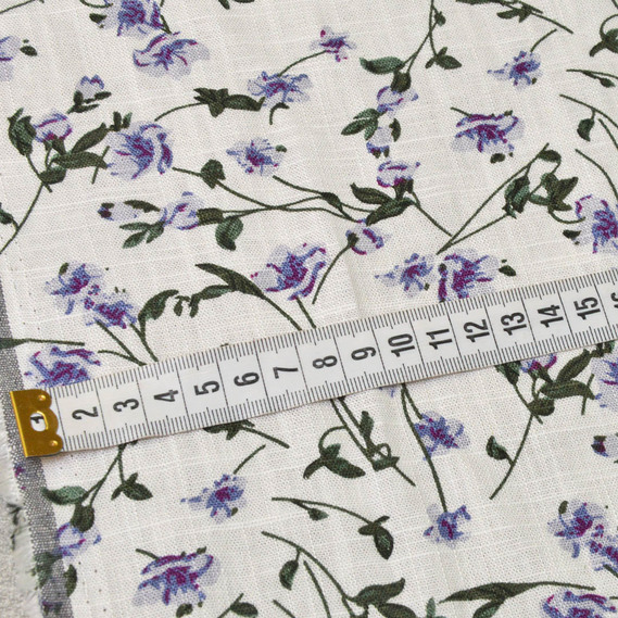 Льон принт барвінок на білому, Квітковий, фото 2