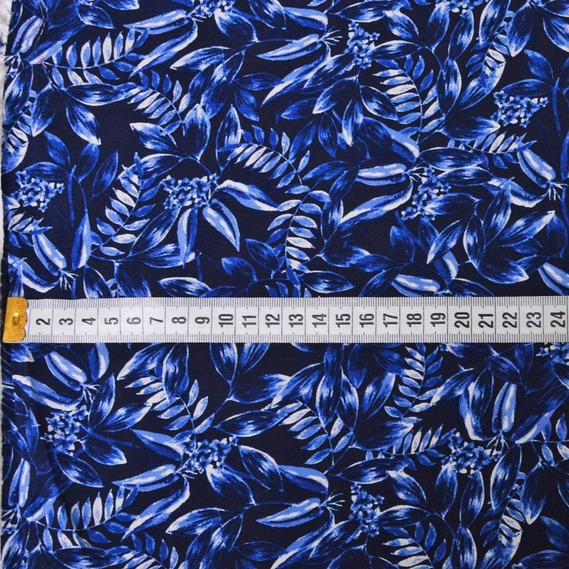 Ткань плательная Муслин вискоза листик т/синя, Флора, фото 2