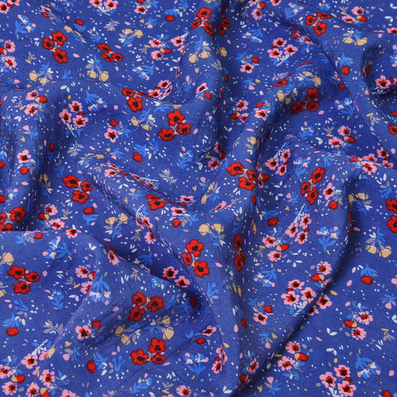 Dress fabric Muslin viscose польові маки денім, Квітковий, фото 1 Dress fabric Muslin viscose польові маки денім, Квітковий, фото 1