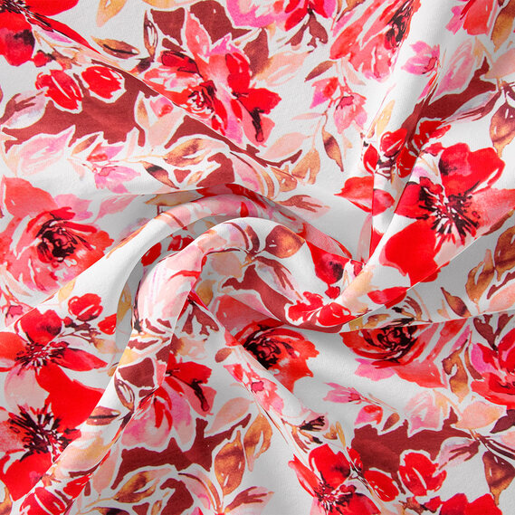 Тканина плательна Муслін віскоза піони червоні, Акварель, фото 1