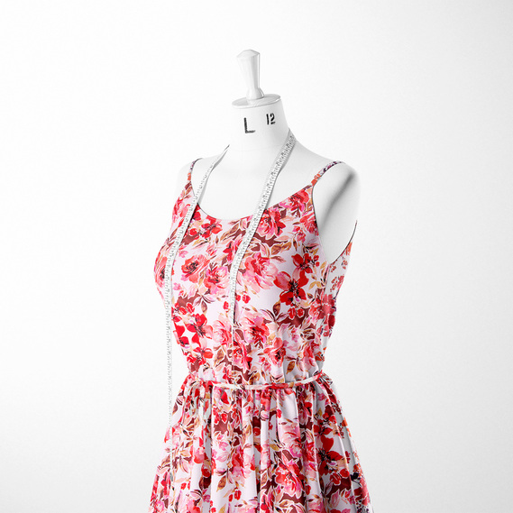 Тканина плательна Муслін віскоза піони червоні, Акварель, фото 3