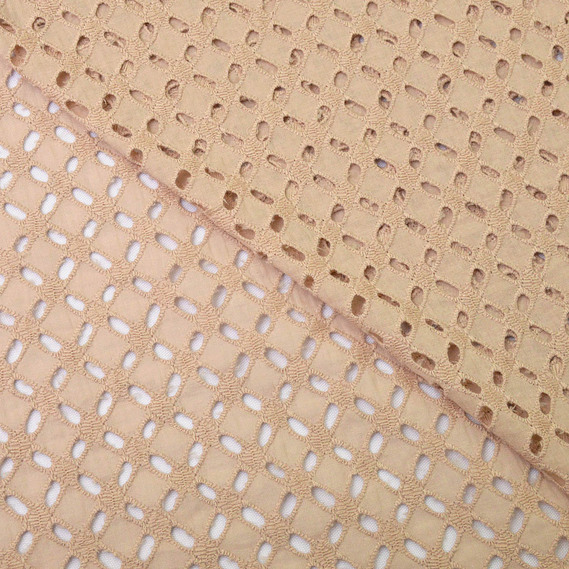 Ткань плательная хлопок батист прошва вышивка натхнення беж, фото 1