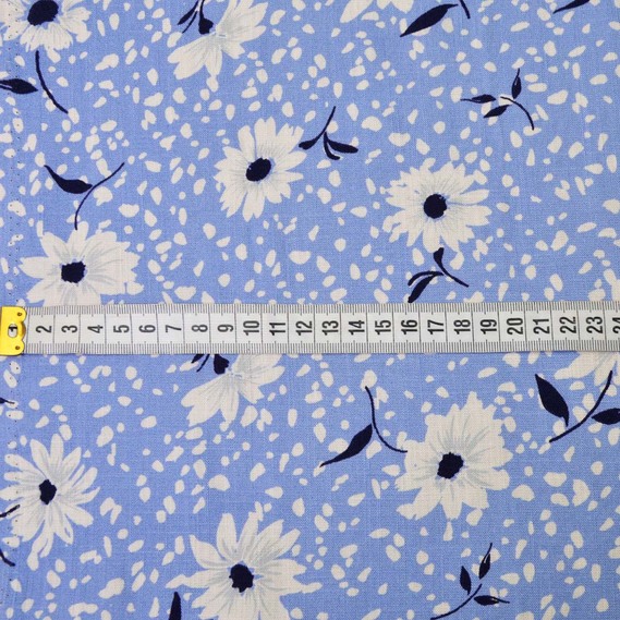 Льон принт ромашка блакитна, Квітковий, фото 2 Льон принт ромашка блакитна, Квітковий, фото 2