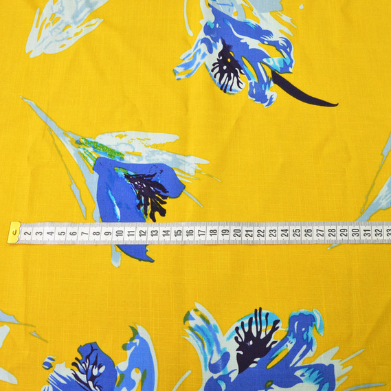 Плательная набивная blue flouers на жовтому, Квітковий, фото 2