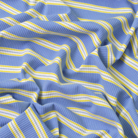 Трикотаж Stripe Spring денім/лимон, Смуга, фото 2