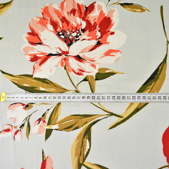 Тканина плательная атлас шовк флора св/сірий, Квітковий, фото 2