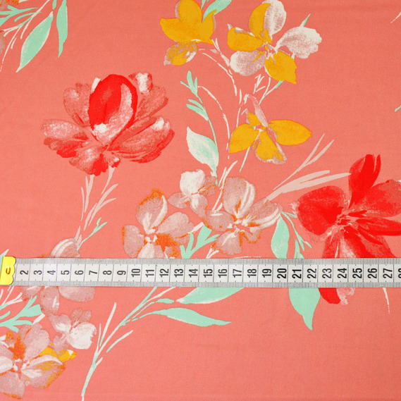 Ткань плательная атлас шелк Таяна персик, Квітковий, фото 2
