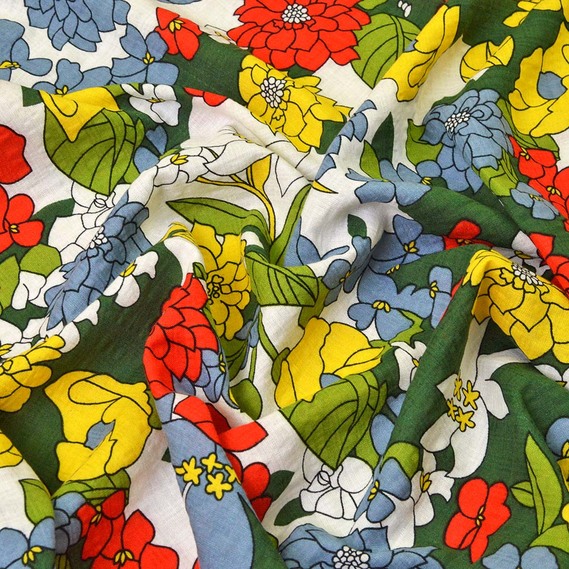 Батист Цветочный микс черв/жовто/зелений, Квітковий, фото 2
