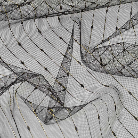 Тканина сітка Візерунок  ланцюжок чорна/золото, фото 1