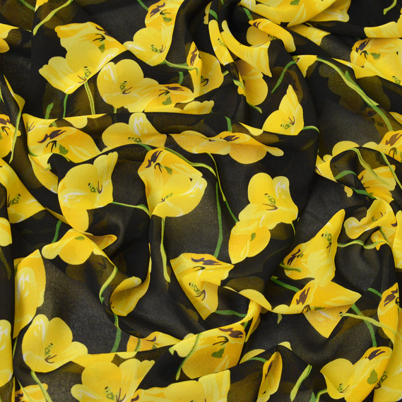 Шифон  тюльпан жовтий, Квітковий, фото 1