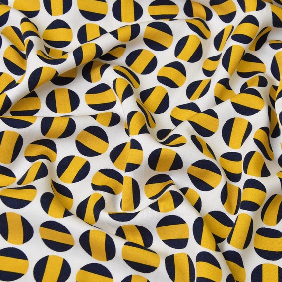 Штапель-твіл коло жовтий/чорний, Геометрія, фото 2