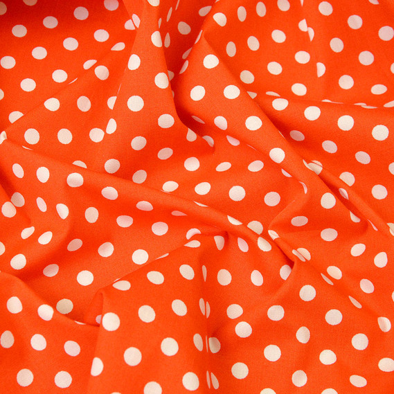 Поплін стрейч горошок дріб білий на помаранч, Горох, фото 1