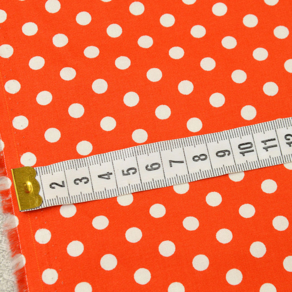 Поплін стрейч горошок дріб білий на помаранч, Горох, фото 2